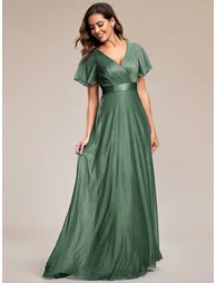 ever LIORÉ|Plus Size V Neck Ribbon Waist Formal Evening Dress With Sleeves - 3