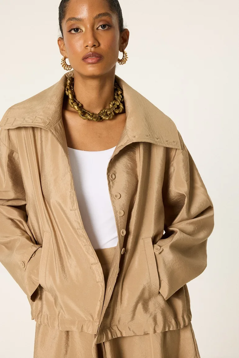 GATHERED WAIST CUPRA JACKET - 2