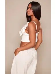 Petite White Floral Bust Detail Woven Cami Top - 2
