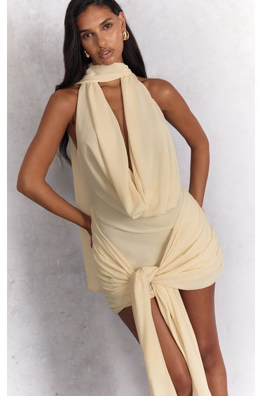 Cream Woven Wrap Halterneck Mini Dress product thumbnail 3