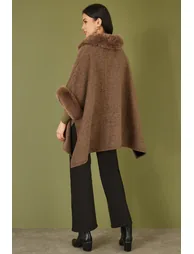 Yumi Brown Cape With Luxe Fur Trim And Lining - 7