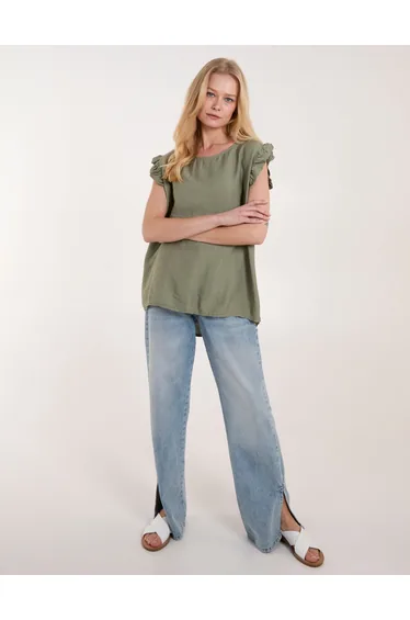 Button Back Frill Shoulder Top