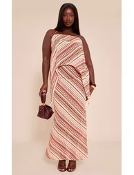 Plus Brown Chiffon Striped Mid Rise Tie Side Maxi Skirt - 5