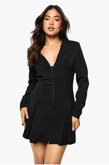 Petite Tailored Hook & Eye Detail Cinched Waist Blazer dress