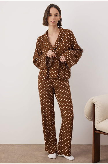 Dark brown heart shally woven pajama set