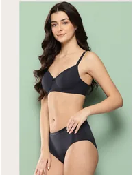 Black Solid Lightly Padded Non Wired Bra and Brief Set - 1