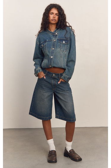 Dark Blue Vintage Longline Denim Jorts