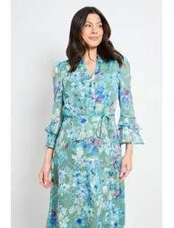 Floral Burn Out Ruffle Midi Dress - 1