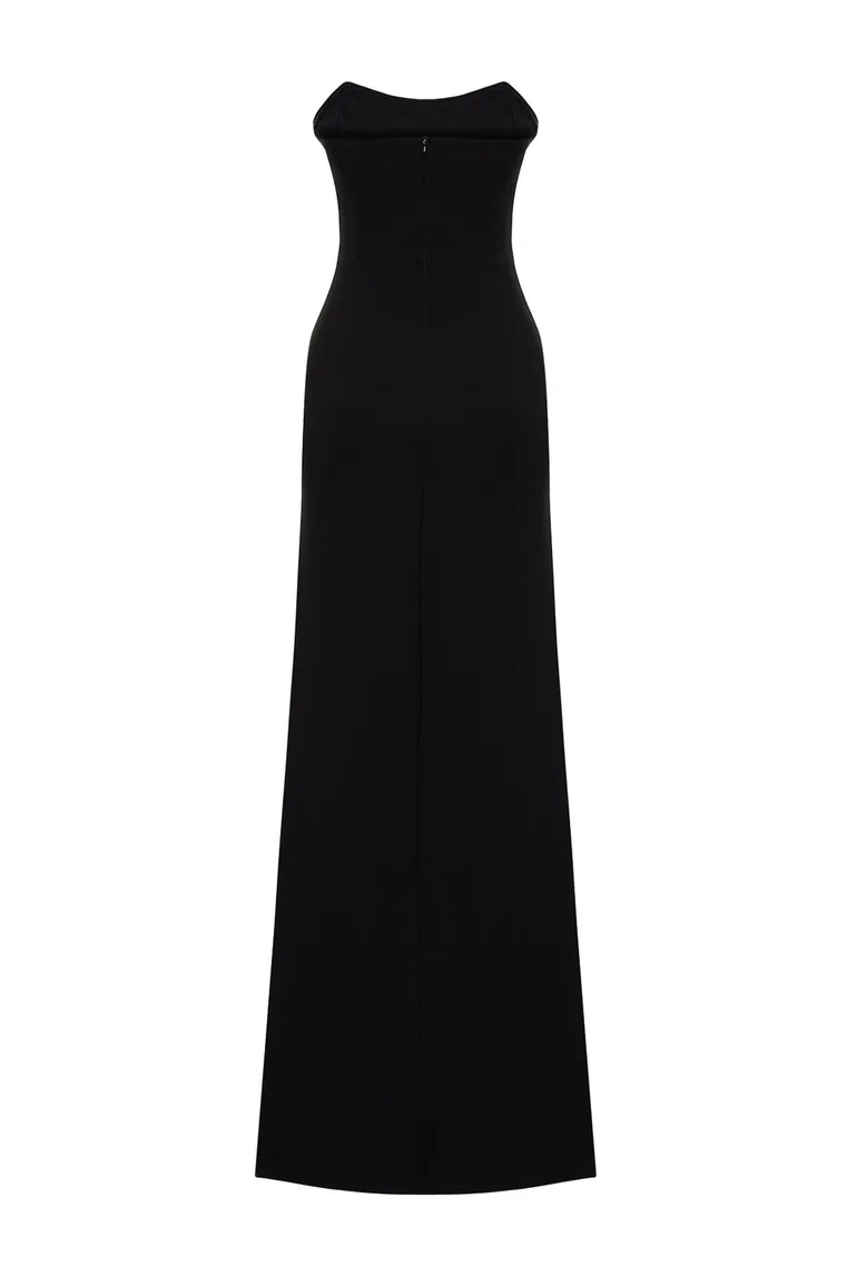 Black Strapless Column Maxi Slip Dress - 7