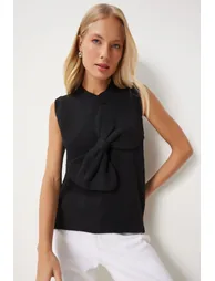 Women's Black Bow Knit Sweater