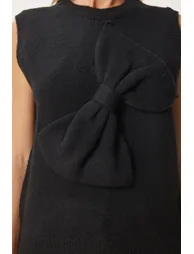 Women's Black Bow Knit Sweater - 4