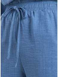 Women Blue Linen Blend Relaxed Fit Trousers - 2