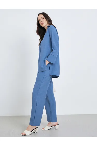 Women Blue Linen Blend Relaxed Fit Trousers