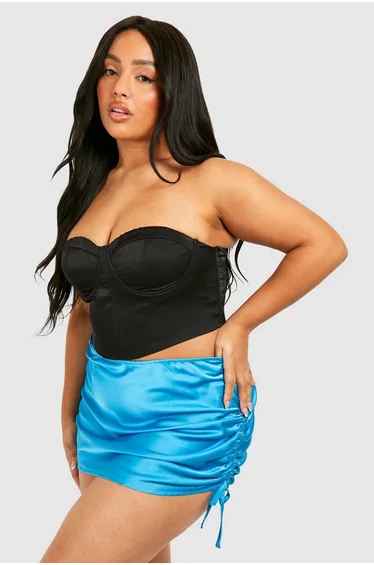 Plus Satin Detail Ruched Side Mini Skirt