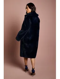 Navy Faux Fur Longline Collared Coat - 2