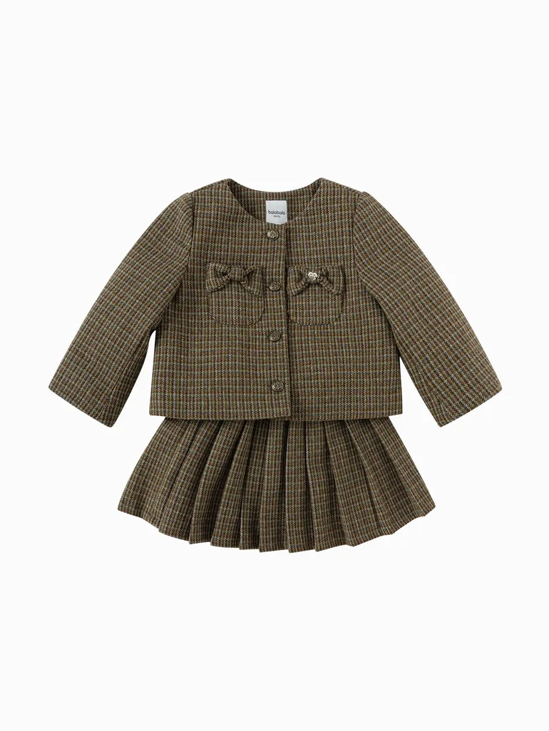 Girls' Plaid Jacket and Pleated Skirt Set