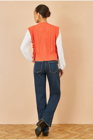Yumi Orange Flower Cable Knit Tie Side Pullover product thumbnail 4