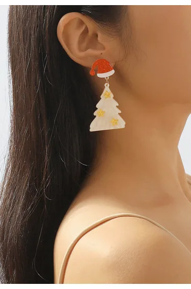 Christmas Tree Starry Earrings in Cream