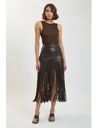 Leather Tassel Midi Skirt