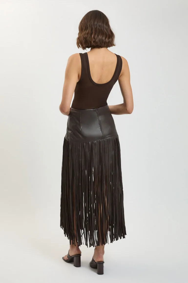 Leather Tassel Midi Skirt - 1