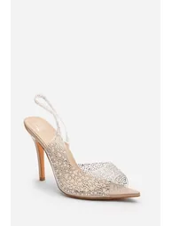 Quenna Nude Embellished Clear Upper Slingback Heels - 2