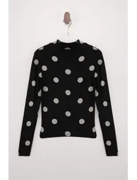 Black High Neck Polka Dot Long Sleeve Stretch Knitted
