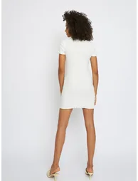 Glamorous Off White Short Sleeve Button Up Dress - 4