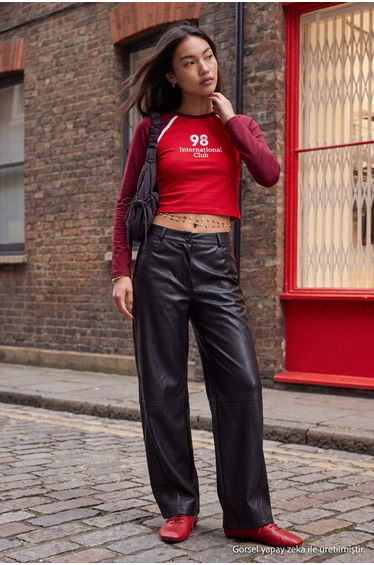 Black Faux Leather Barrel Trousers product thumbnail 3