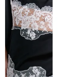 Black Satin Contrast Lace Asymmetric Mini Dress - 3