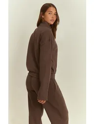 Chocolate Contrast Drawcord Funnel Neck Sweatshirt - 2