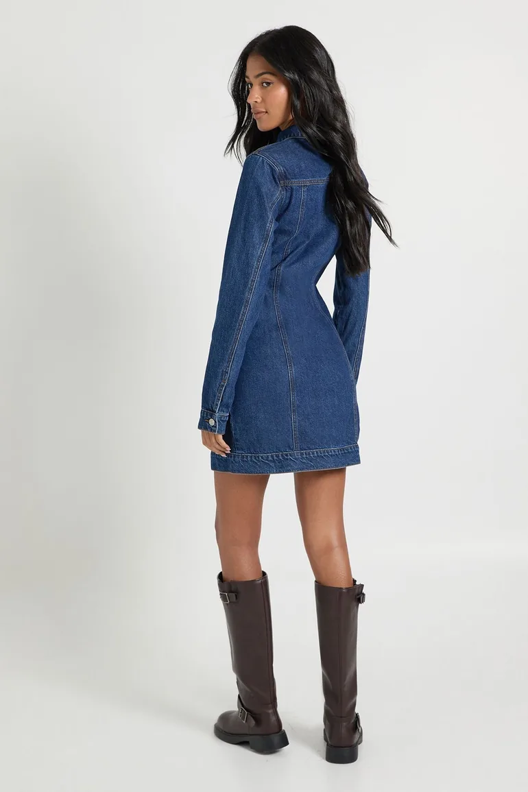 Tall Western Denim Mini Dress - indigo - 1