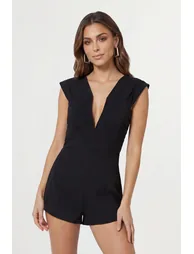 Pleated Shoulder Bardot Tailored Playsuit - 1