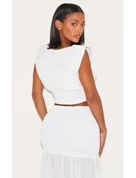 Shape White Boat Neck Shirred Cinched Waist Top - 1