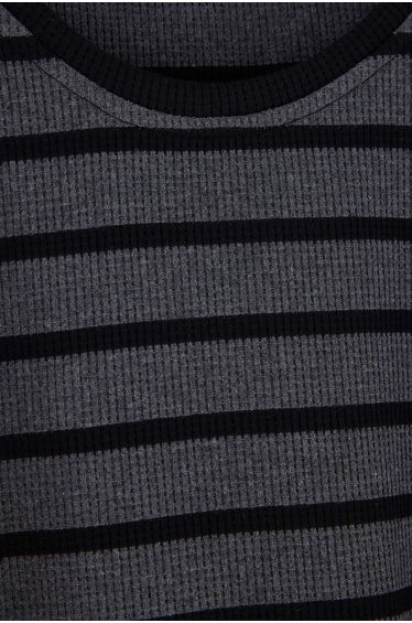 Anthracite Regular Striped Waffle Textured Knitted Winter Pajama Set product thumbnail 3