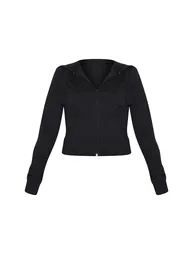 Petite Black Zip Up Fitted Track Top - 4