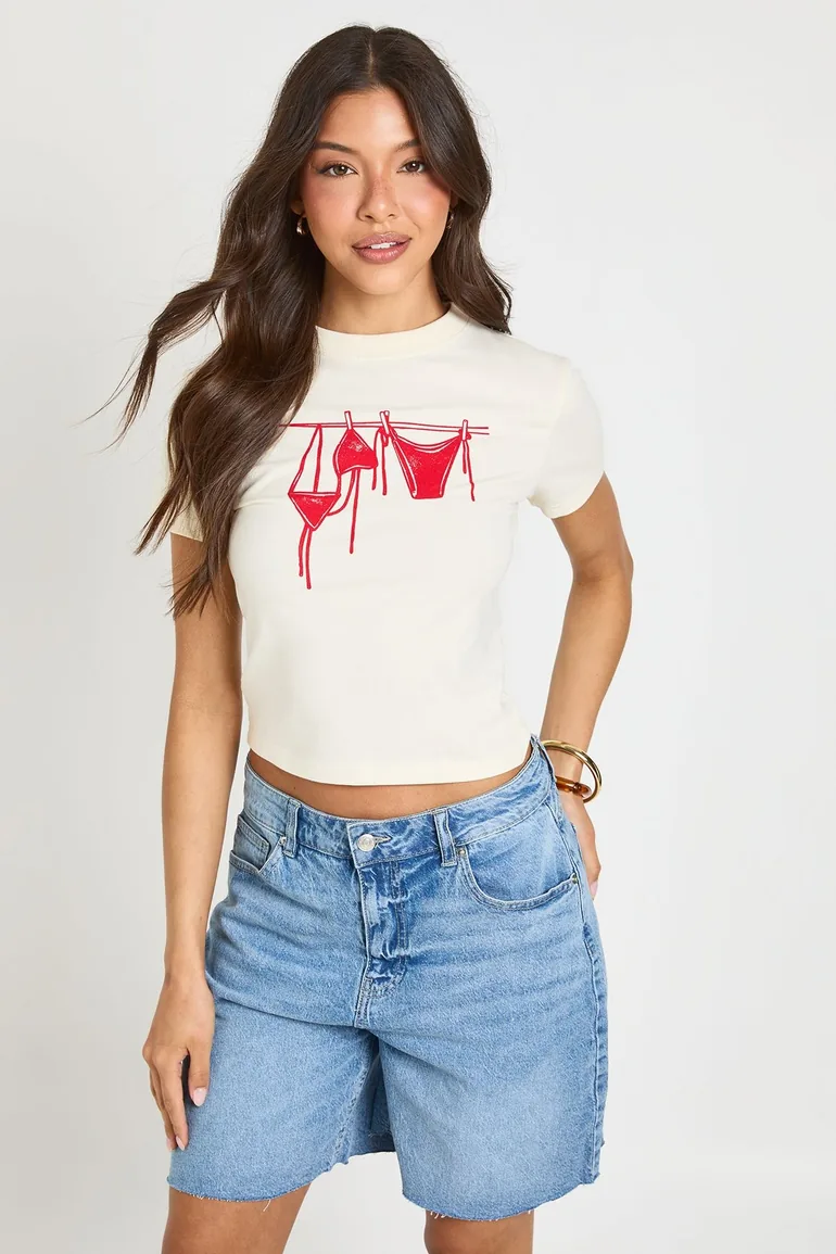 Bikini Print Baby tee - ecru - 1