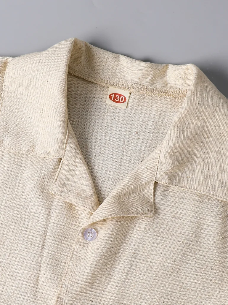 Boys Beige Linen Blend Shirt and Trousers Set - 2