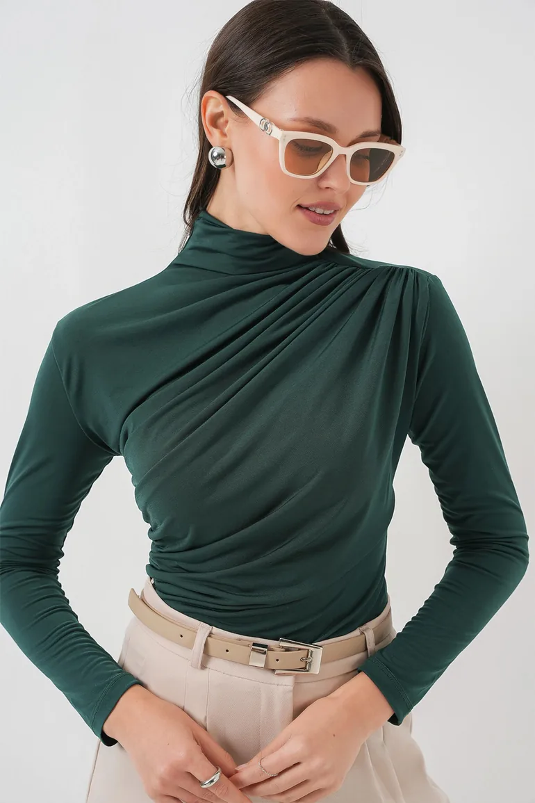 BDART Fitted Turtleneck Blouse with Drape Detail - 3