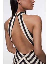 Mono Fluid Stripe Cotton Mix Woven Halter Dress - 2