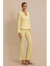 U-Neck Rhinestone Top & High Waist Pants Set - 4