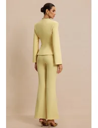 U-Neck Rhinestone Top & High Waist Pants Set - 1