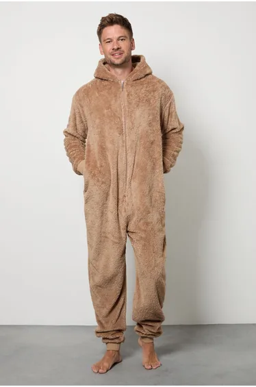 Mocha Brown Sherpa Hooded Onesie