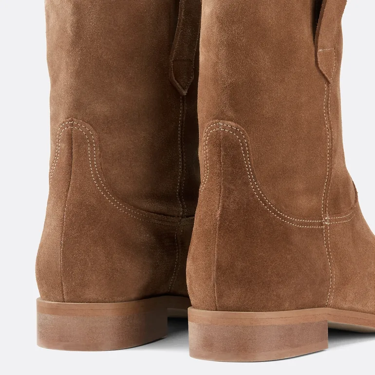 Western-Style Ankle Boots in Suede with Flat Heel - 2