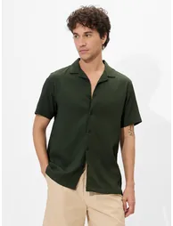 Men Green Resort Collar Textured Shirt - 1