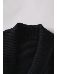 Shawl Collar Faux Wrap Belt Knit Sweater in Black - 4