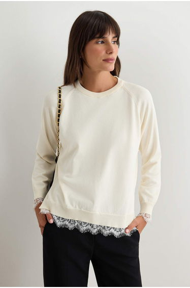 Ecru More Sustainable Thin Lace Detailed Knitwear Sweater