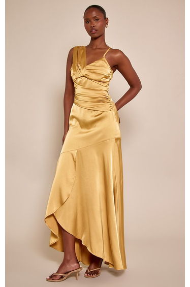 Ochre Satin Pleated Details Strappy Maxi Dress product thumbnail 4