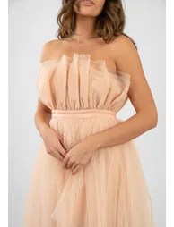 Nidha High Low Tulle Dress in Nude - 4