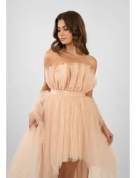 Nidha High Low Tulle Dress in Nude - 7