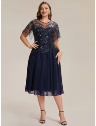 Ruffle See-Through Ruffle Sleeve Wedding Guest Dress - 8